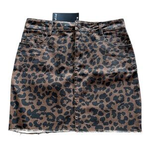 Nasty Gal Brown Leopard Print Demin Mini Skirt - Size Medium